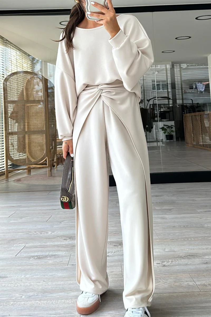 Casual Pocket Backless O Neck Long Sleeve Two Pieces(3 Colors) - Panekey