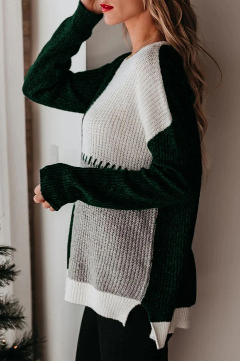 Casual Color Lump Split Joint O Neck Tops - Panekey