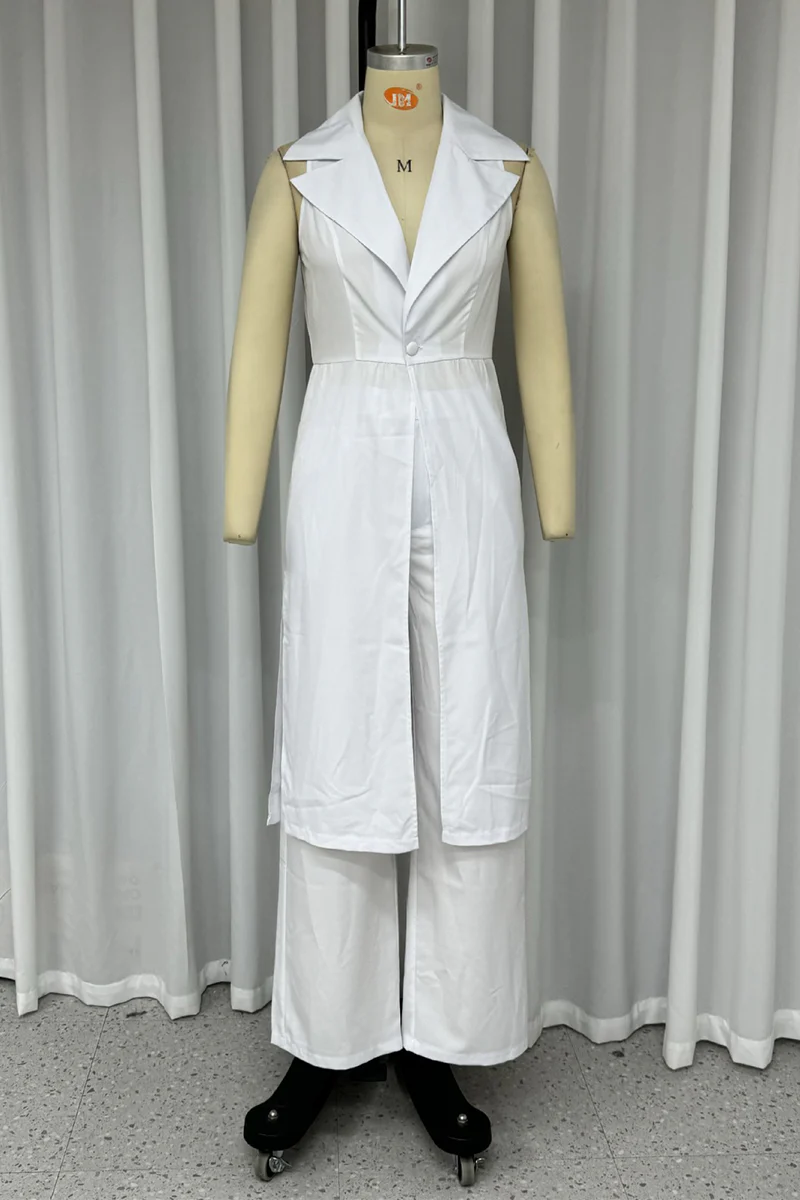 Casual Daily Pocket Slit Turndown Collar Sleeveless Two Pieces - Panekey