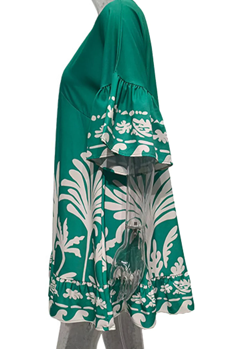 Casual Floral Patchwork V Neck A Line Dresses - Panekey