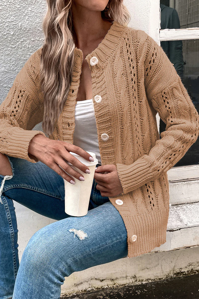 Casual Elegant Solid Hollowed Out Buttons O Neck Tops - Panekey