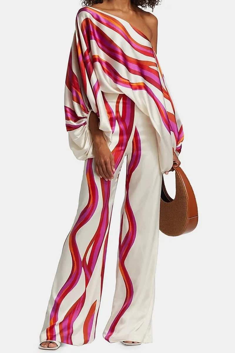 Casual Elegant Print Patchwork Off the Shoulder Long Sleeve Two Pieces(11 Colors) - Panekey