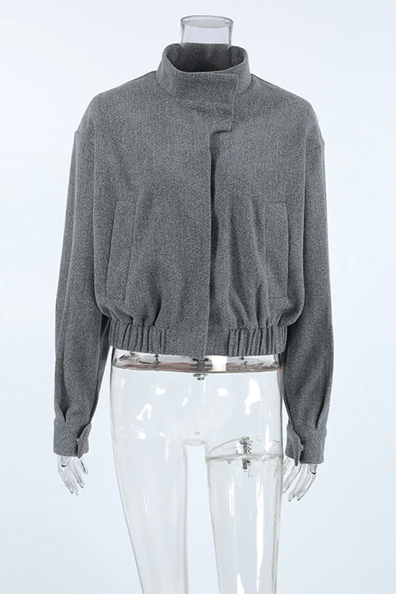 Casual Pocket Buttons Gross Mandarin Collar Outerwear - Panekey