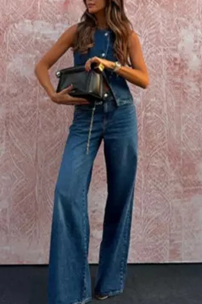 Casual Buttons O Neck Sleeveless Two Pieces - Panekey