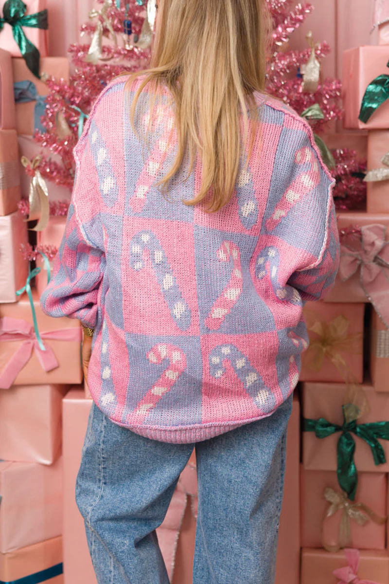 Casual Plaid Candy Weave Contrast O Neck Sweaters - Panekey