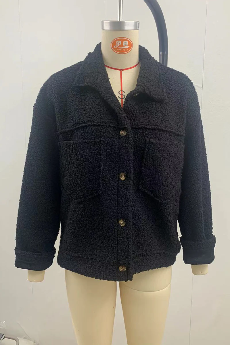 Casual Daily Pocket Buttons Fluffy Turndown Collar Outerwear(3 Colors) - Panekey
