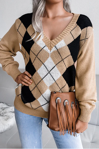 Casual Geometric Split Joint V Neck Tops(3 Colors) - Panekey