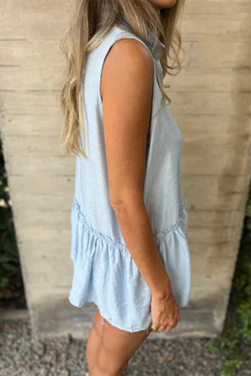 Casual Buttons Pleated Flounce Turndown Collar Blouses(3 Colors) - Panekey