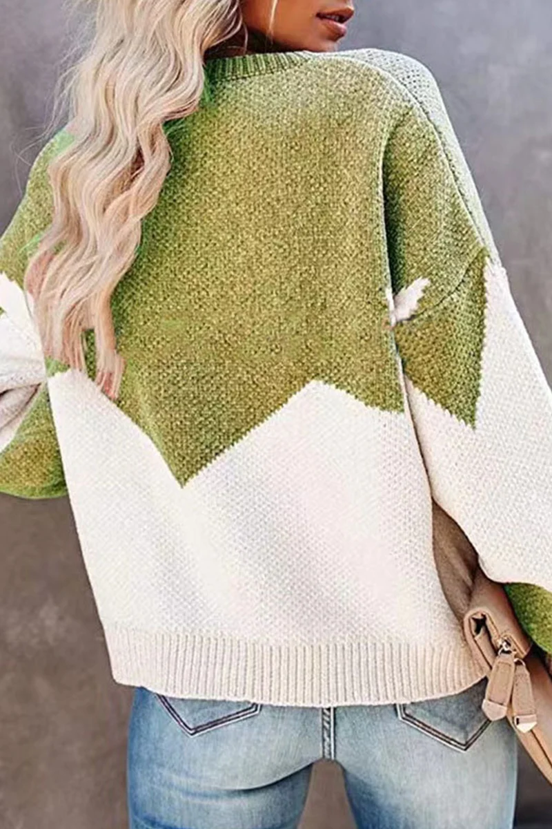 Casual Geometric  Contrast O Neck Tops Sweater - Panekey