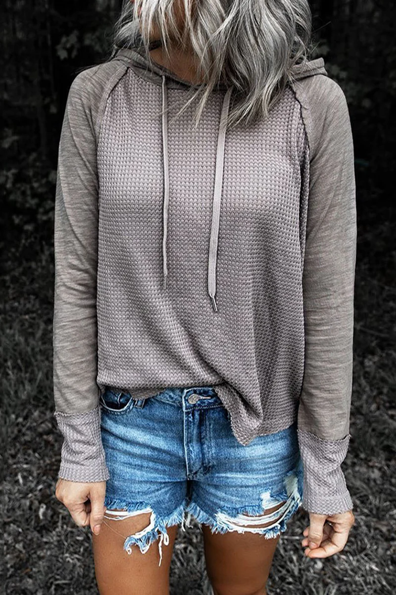 Casual Patchwork Draw String Contrast Hooded Collar Tops(5 Colors) - Panekey