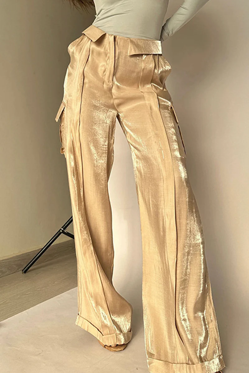 Casual Gradual Change Pocket Loose Mid Waist Straight Bottoms(4 Colors) - Panekey