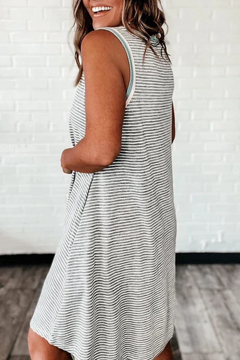 Casual Living Striped Basic O Neck A Line Dresses - Panekey