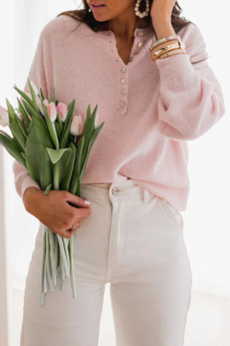 Casual Elegant Solid Buckle O Neck Tops(5 Colors) - Panekey