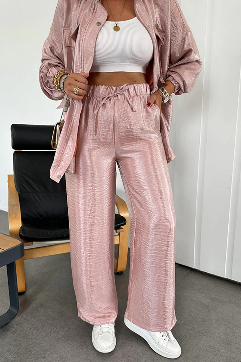 Casual Pocket Ruched Mandarin Collar Long Sleeve Two Pieces(6 Colors) - Panekey