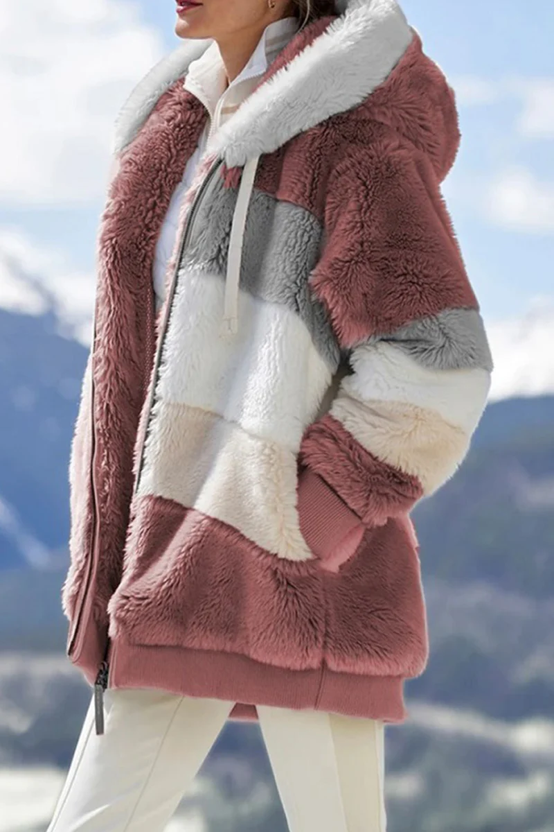 Casual Patchwork Contrast Zipper Hooded Collar Outerwear - Panekey