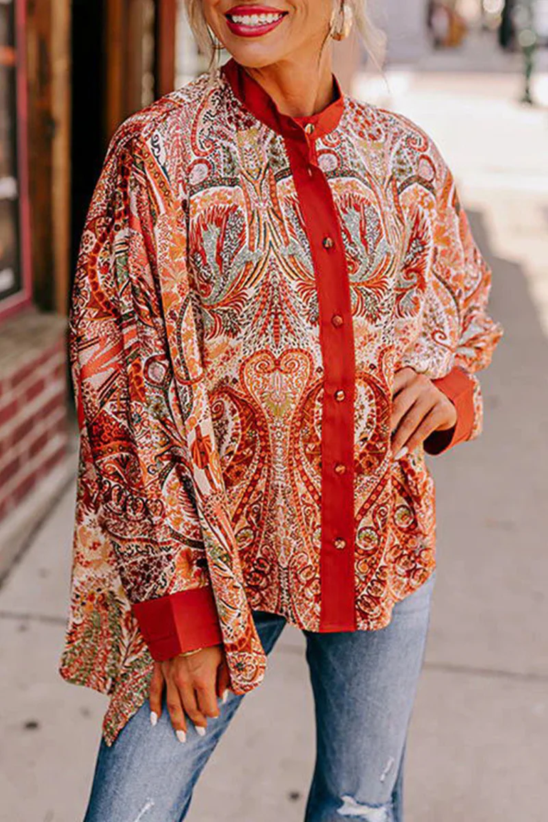 Casual College Floral Buttons V Neck Tops - Panekey