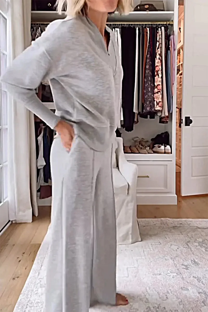 Casual Daily Pocket Texture V Neck Long Sleeve Two Pieces(7 Colors) - Panekey