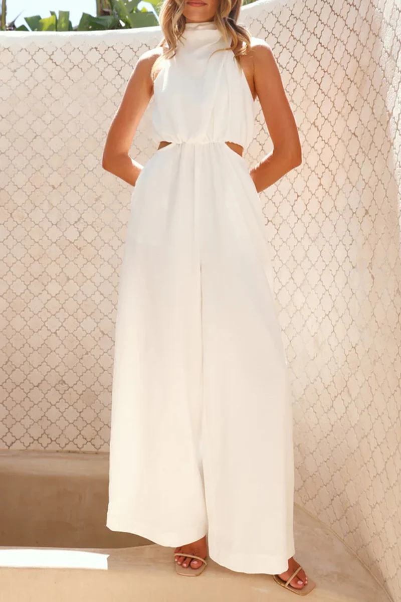 Casual Hollow Out Pocket Halter Loose Jumpsuits(4 Colors) - Panekey