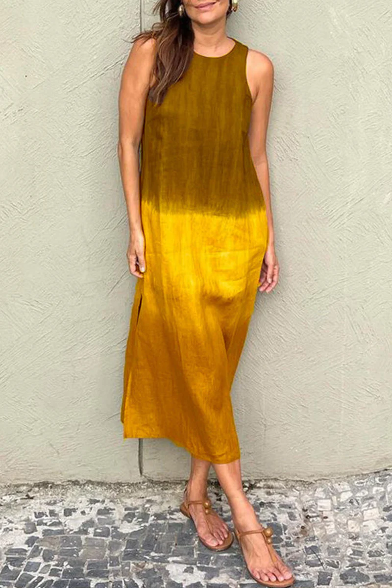 Casual Gradient Slit O Neck Long Dresses(8 Colors) - Panekey