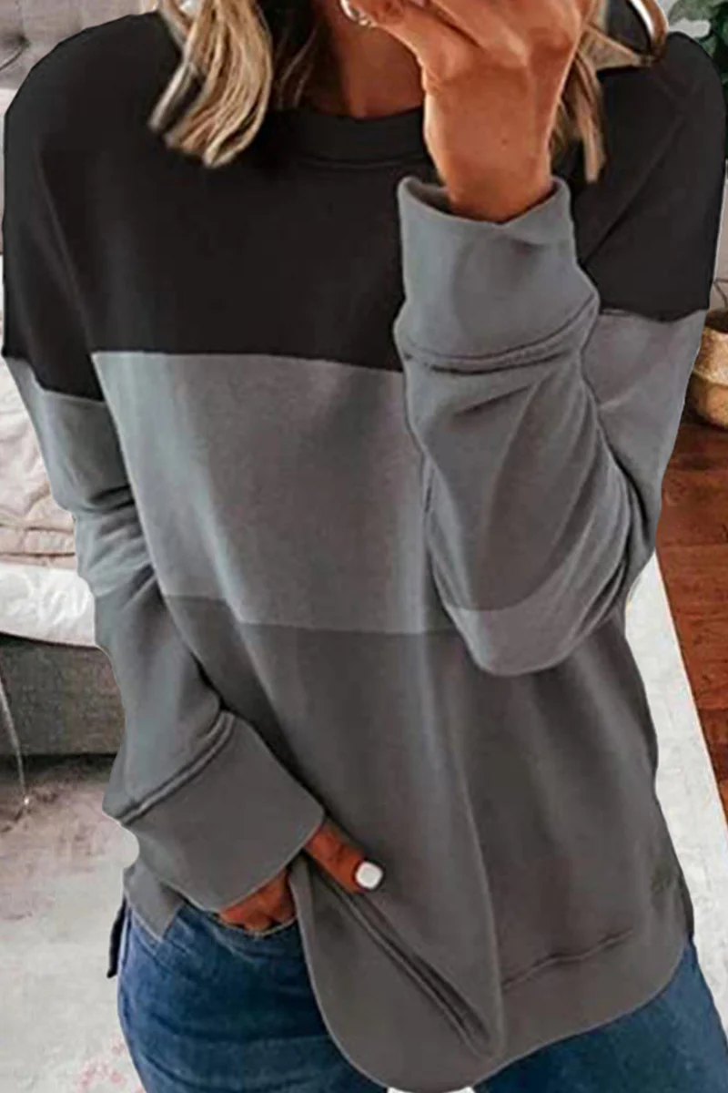 Casual Color Lump Patchwork Contrast O Neck Tops(5 Colors) - Panekey