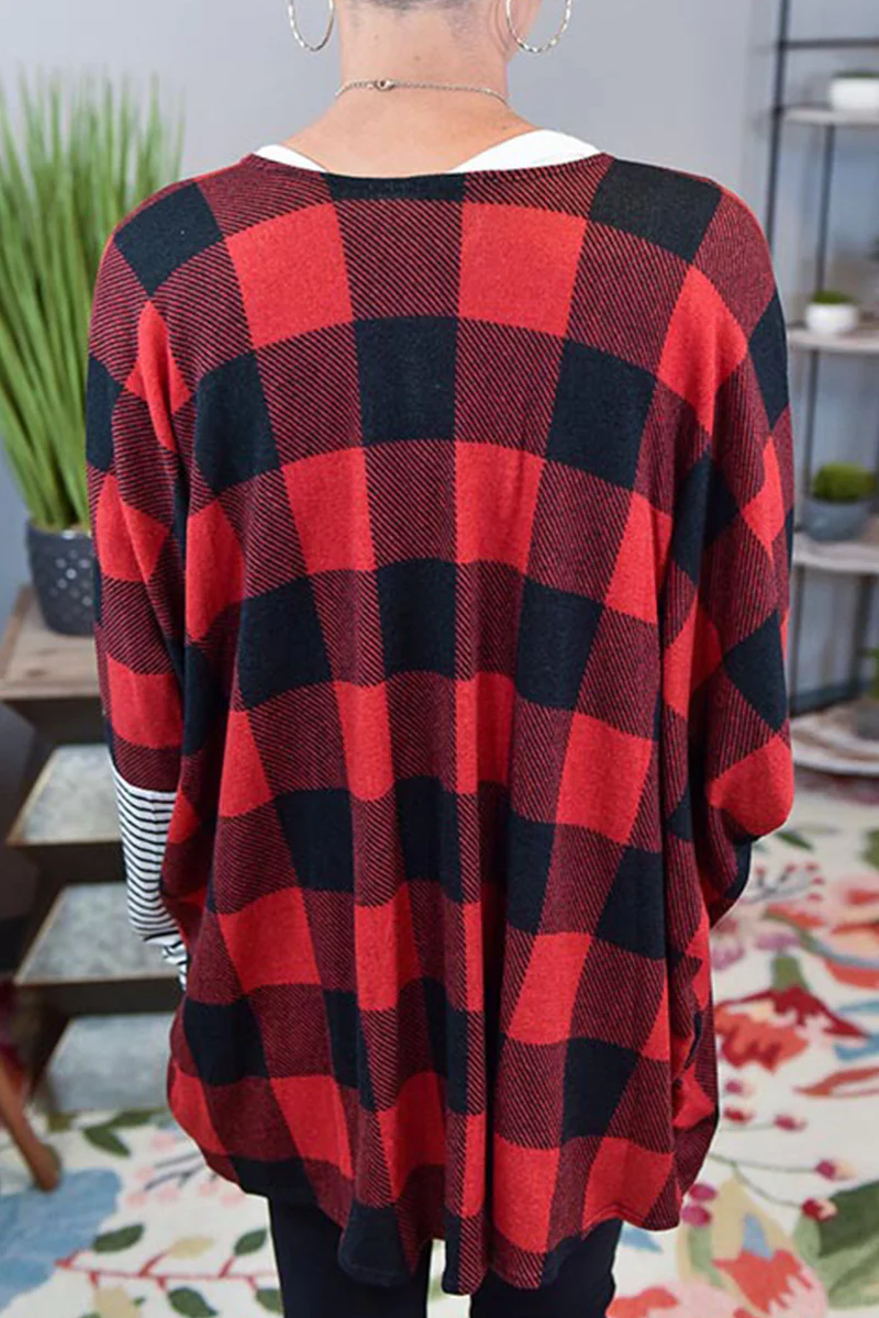 Casual Plaid Striped Patchwork Contrast Tops - Panekey