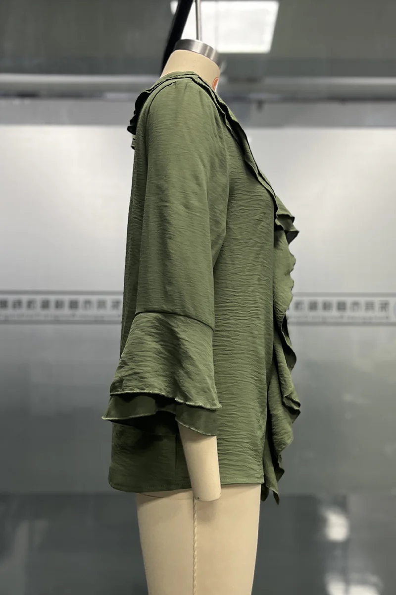 Casual Daily Solid Color Ruffle V Neck Blouses(7 Colors) - Panekey