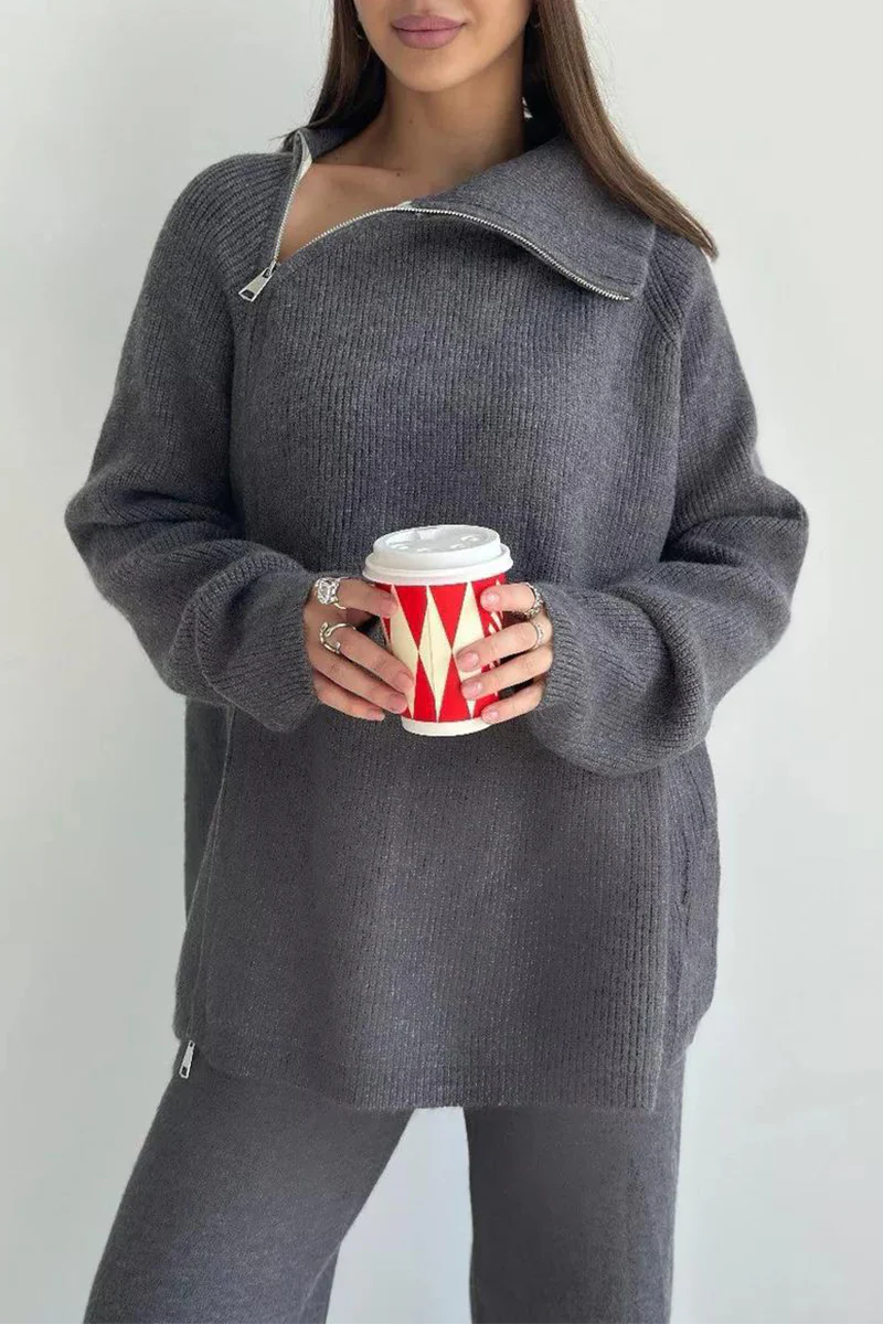 Casual Daily Zipper Collar Long Sleeve Two Pieces(6 Colors) - Panekey