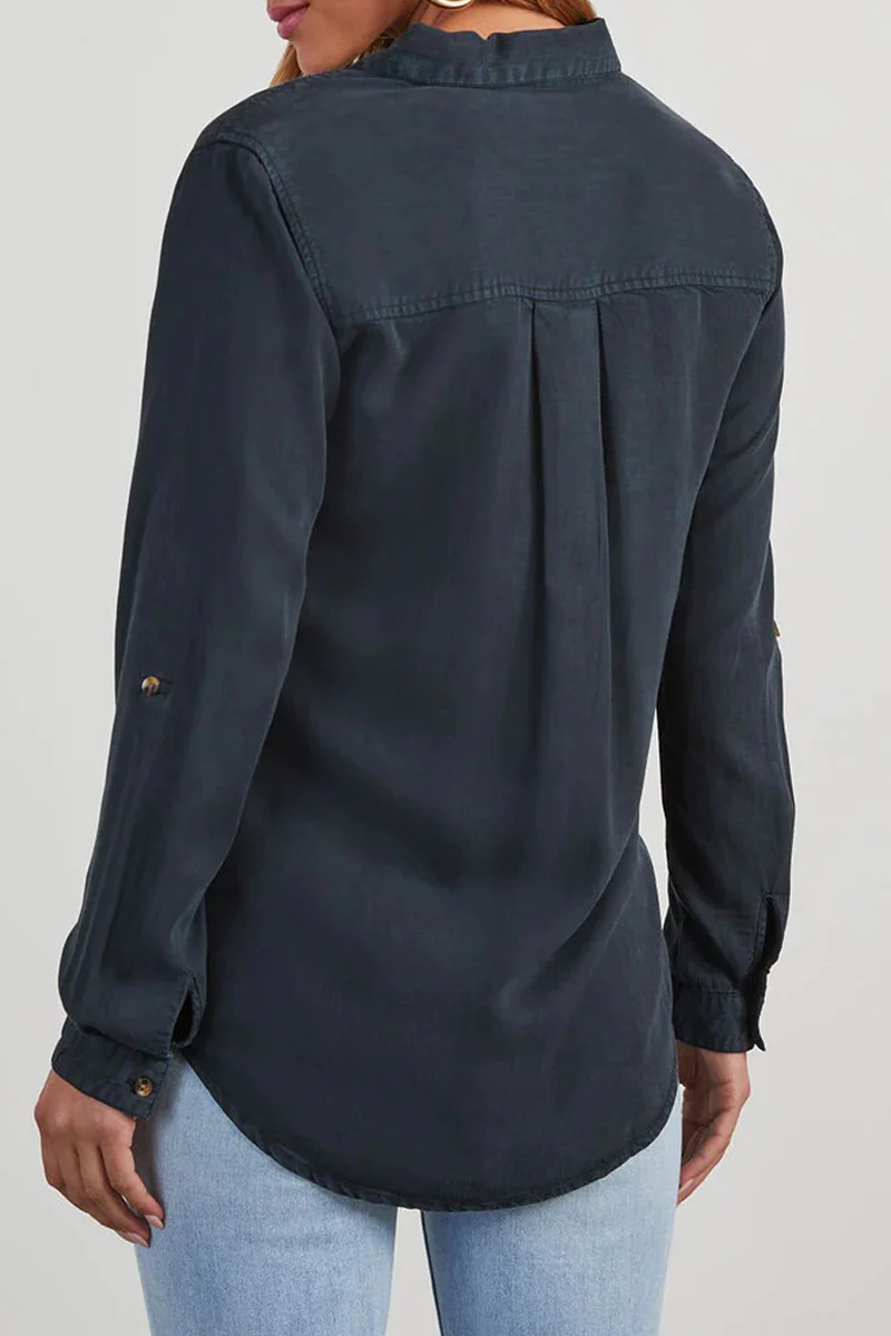 Casual Daily Solid Color Pocket Buttons Turndown Collar Blouses(4 Colors) - Panekey