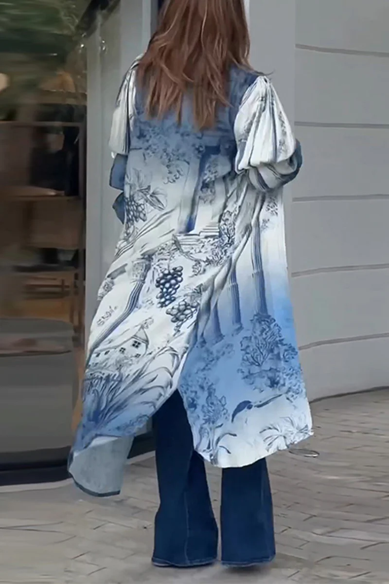 Casual Floral Slit Cardigan Collar Tops - Panekey