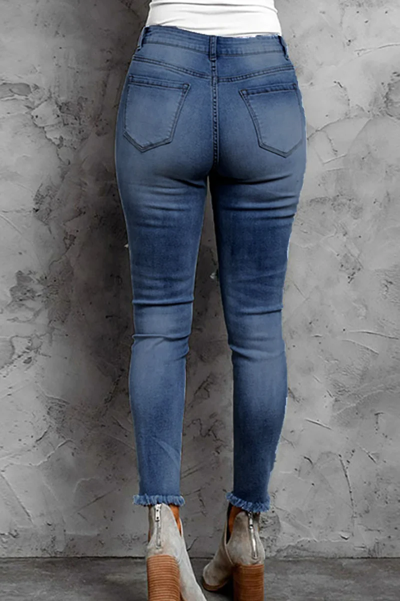 Casual Patchwork Make Old Regular Denim Jeans - Panekey