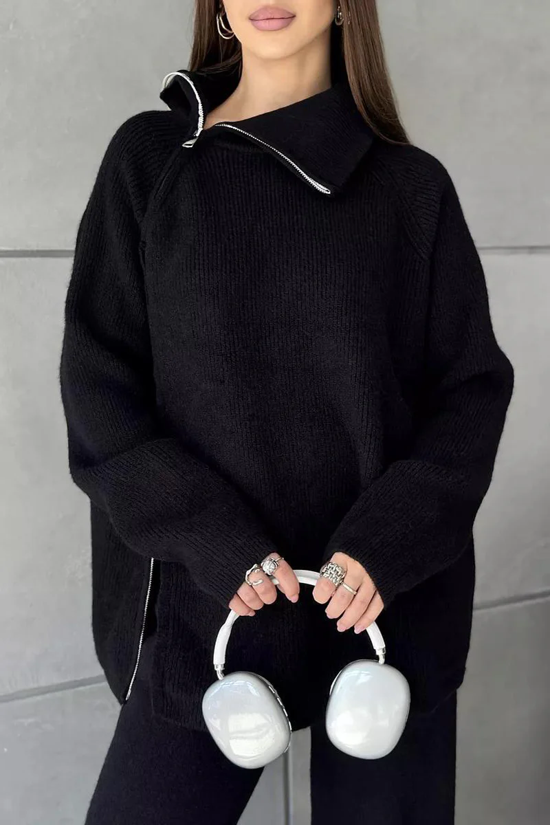 Casual Daily Zipper Collar Long Sleeve Two Pieces(6 Colors) - Panekey