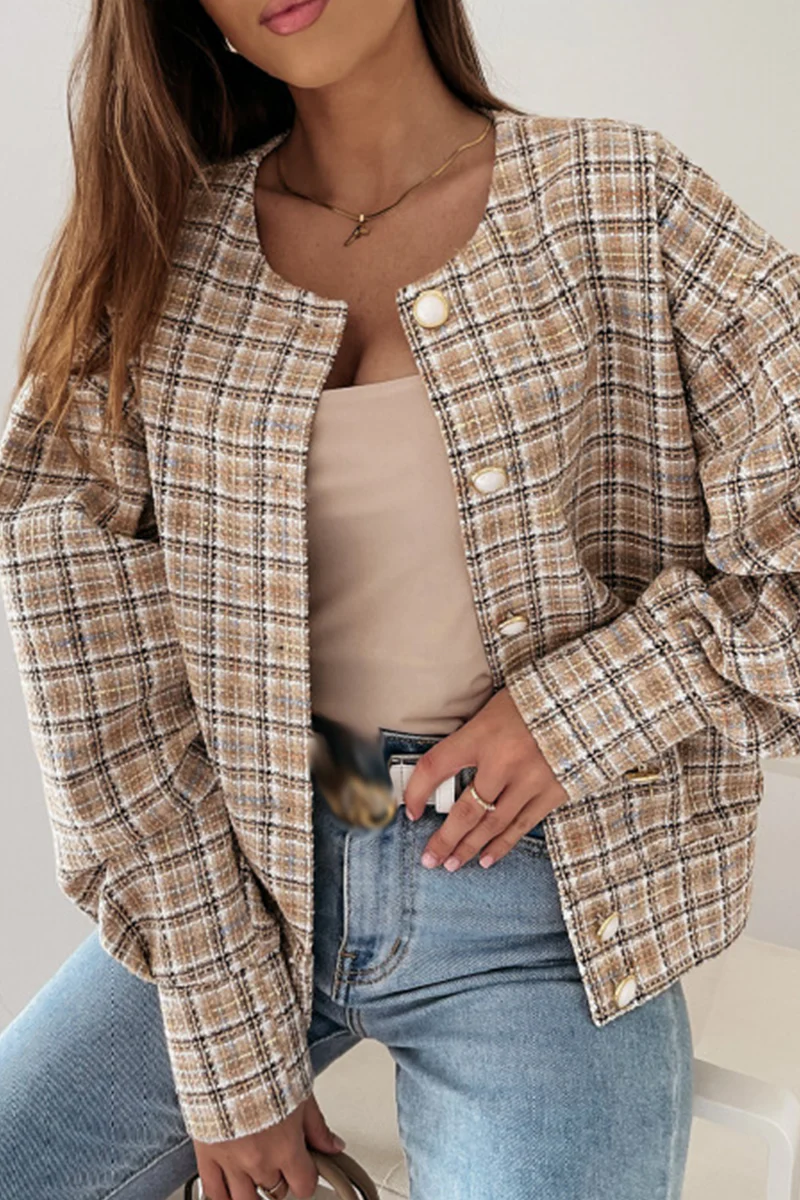 Casual Plaid Patchwork Turndown Collar Outerwear(3 Colors) - Panekey