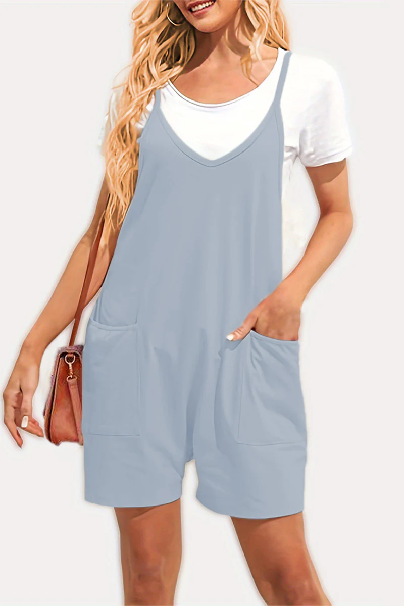 Casual Daily Solid Pocket V Neck Loose Jumpsuits(8 Colors) - Panekey