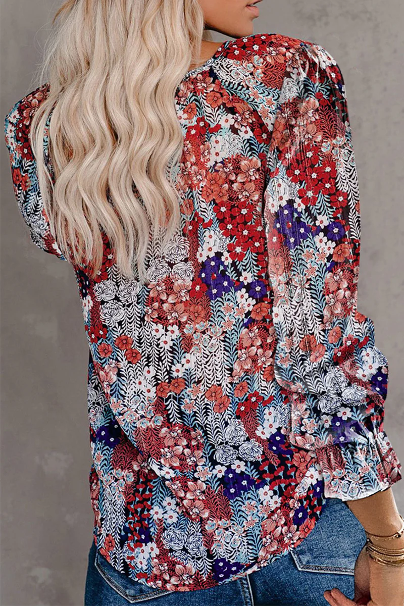 Casual Elegant Print Patchwork Frenulum V Neck Tops(7 Colors) - Panekey