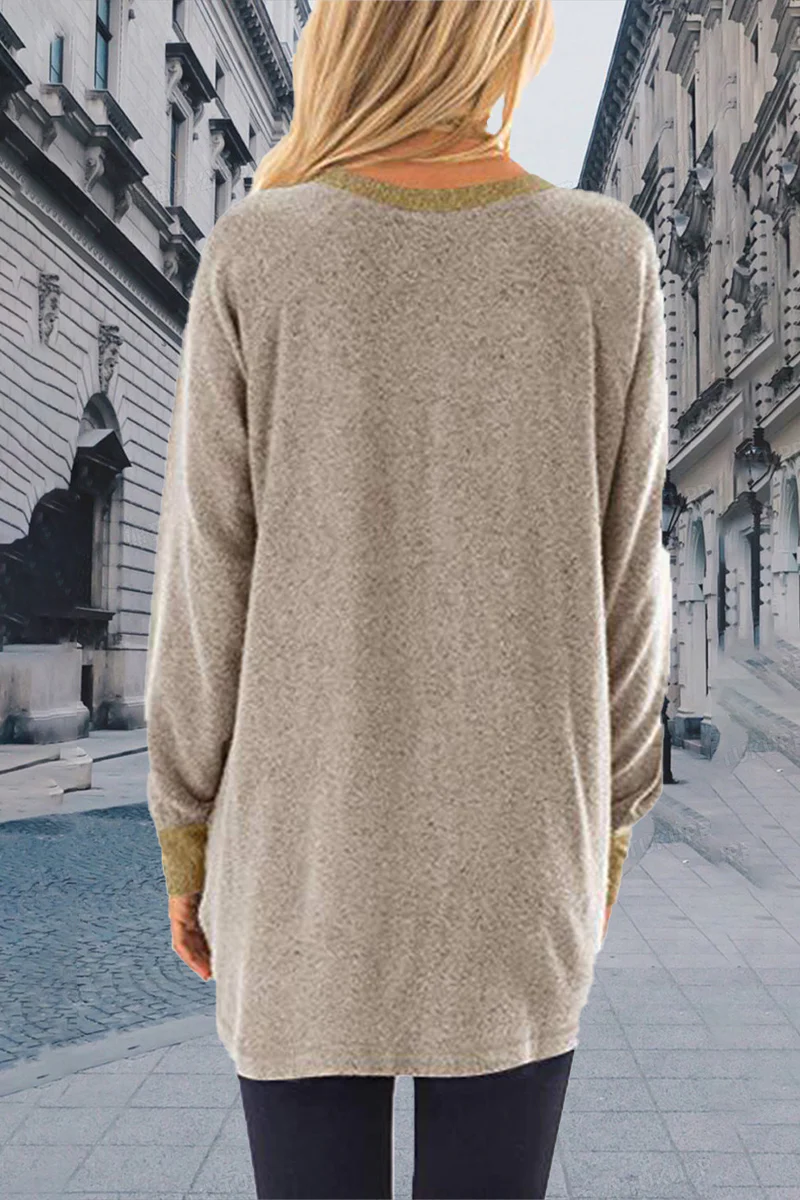 Casual Elegant Solid Contrast O Neck Tops - Panekey