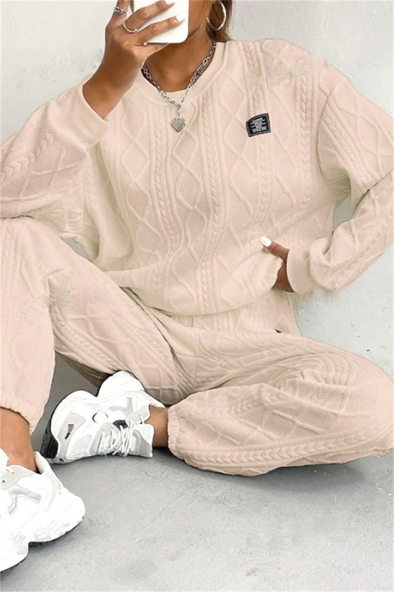 Casual Basic O Neck Long Sleeve Two Pieces(7 Colors) - Panekey