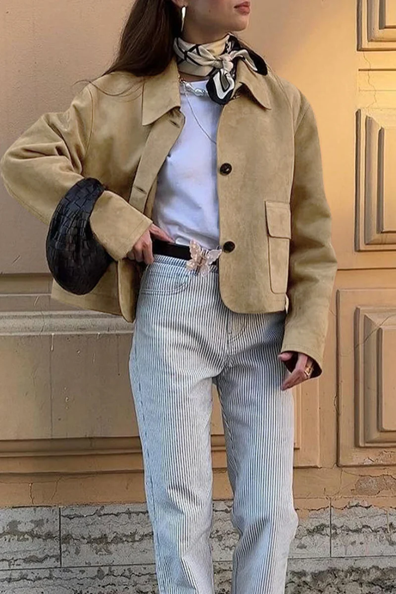 Casual Daily Buttons Turndown Collar Outerwear - Panekey