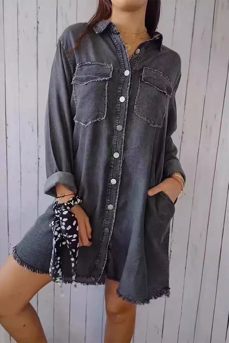 Casual Distressed Buttons Turndown Collar Blouses(4 Colors) - Panekey