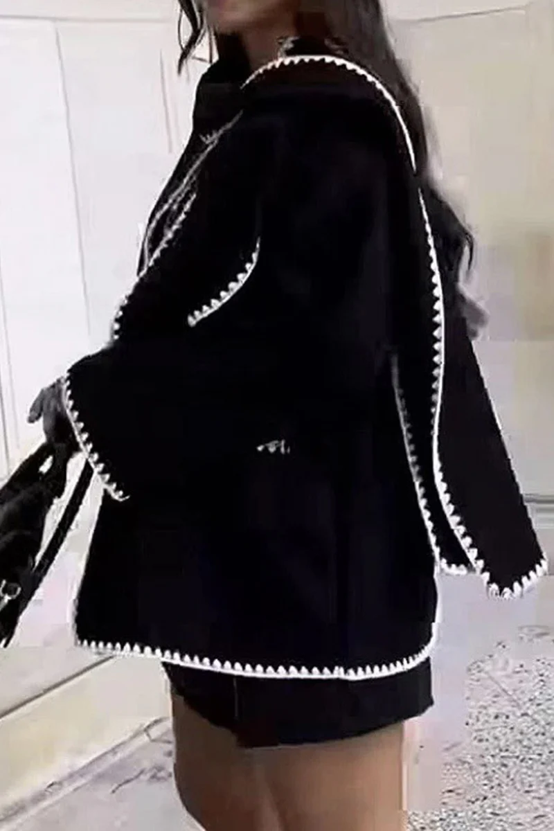 Casual British Style Solid Buttons Contrast Scarf Collar Outerwear - Panekey