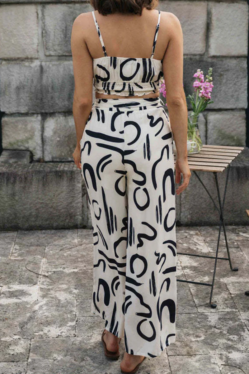 Casual Letter Print Patchwork U Neck Sleeveless Two Pieces - Panekey