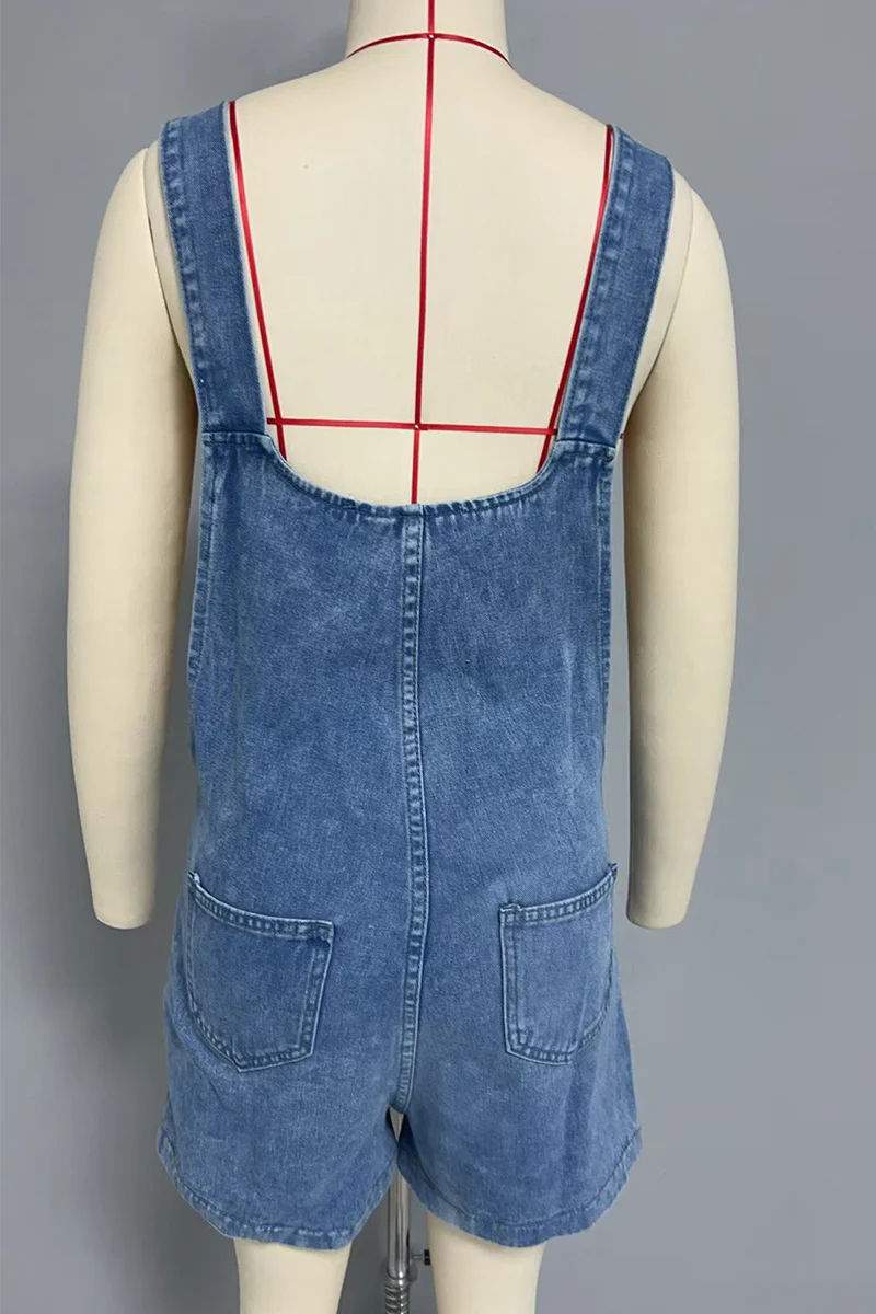 Casual Pocket Buttons U Neck Loose Rompers - Panekey