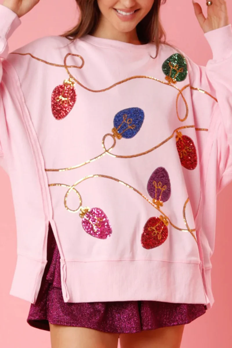 Casual Color Block Sequins O Neck Tops - Panekey