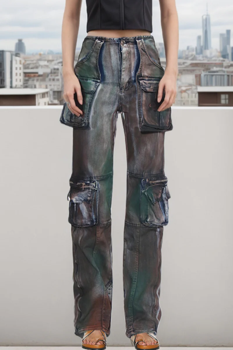 Casual Patchwork Pocket High Waist Straight Denim Jeans - Panekey