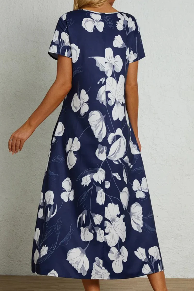 Casual College Print Pocket O Neck A Line Short Sleeve Dress - Panekey