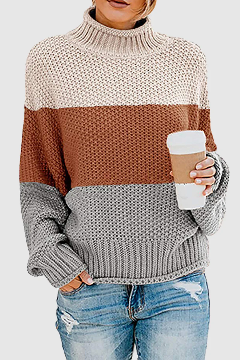 Casual Patchwork Contrast Turtleneck Sweaters(7 Colors) - Panekey