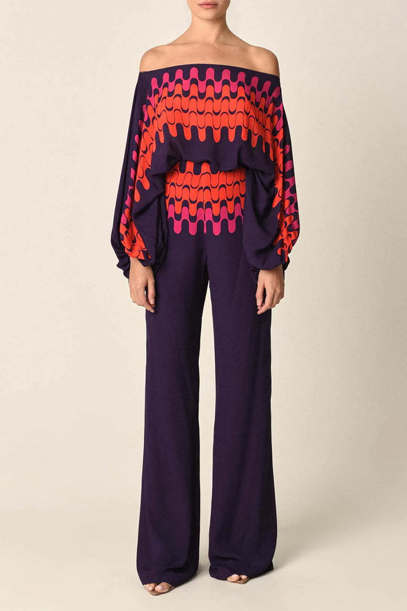 Casual Elegant Print Patchwork Off the Shoulder Long Sleeve Two Pieces(11 Colors) - Panekey