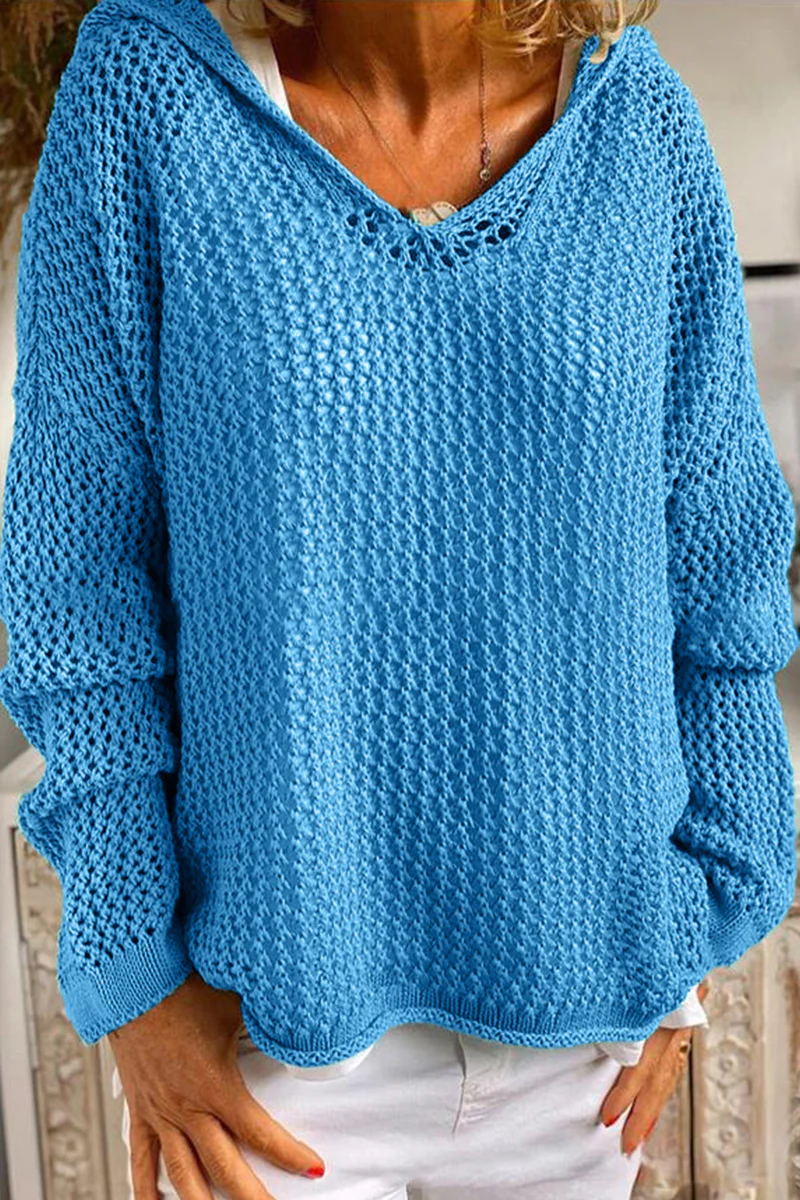 Casual Daily Solid Color Hollow Out Hooded Sweaters(6 Colors) - Panekey