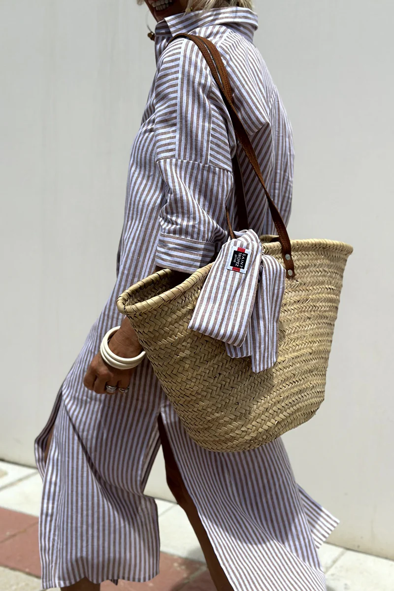 Casual Plaid Striped Print Buttons With Belt Turndown Collar Shirt Dresses(5 Colors) - Panekey