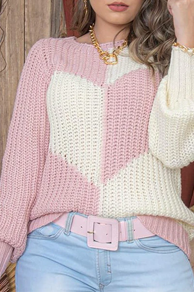 Casual Patchwork  Contrast O Neck Tops Sweater - Panekey