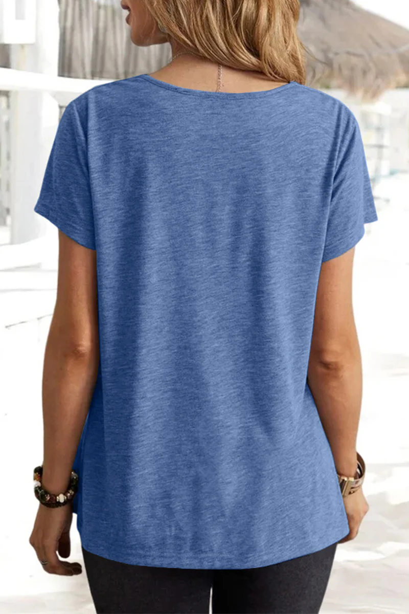 Casual Daily Solid Asymmetrical U Neck T-Shirts(5 Colors) - Panekey